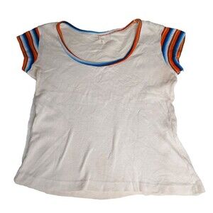 Vintage Girls T-shirt White Rainbow Trim Round Neckline Sleeves Size M/L